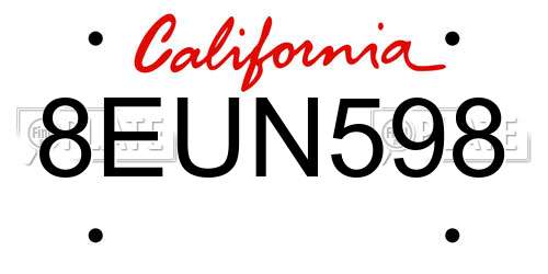 8EUN598 California License Plate