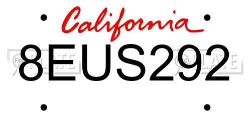 8EUS292 California License Plate
