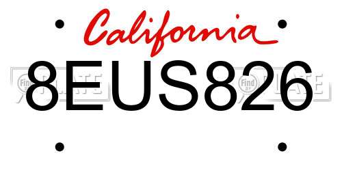 8EUS826 California License Plate