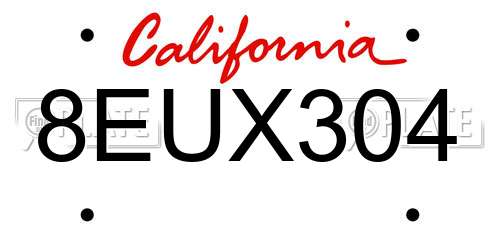 8EUX304 California License Plate