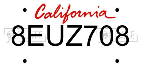 8EUZ708 California License Plate