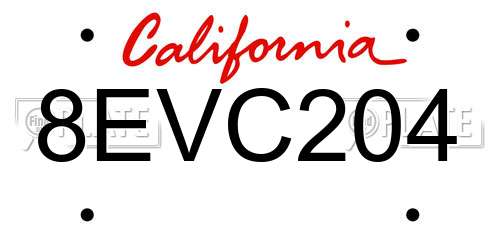 8EVC204 California License Plate