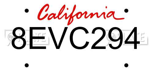8EVC294 California License Plate