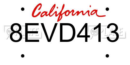 8EVD413 California License Plate