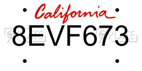 8EVF673 California License Plate