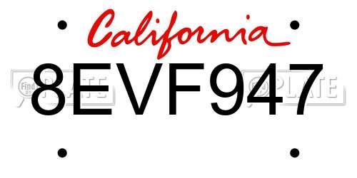 8EVF947 California License Plate