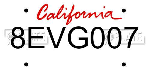 8EVG007 California License Plate