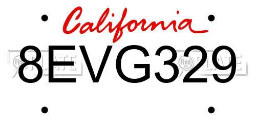 8EVG329 California License Plate