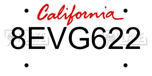 8EVG622 California License Plate