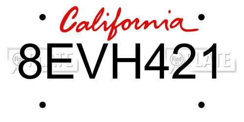 8EVH421 California License Plate