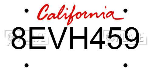 8EVH459 California License Plate