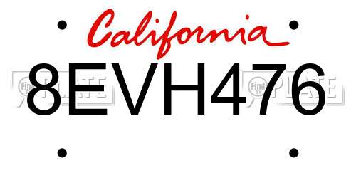 8EVH476 California License Plate
