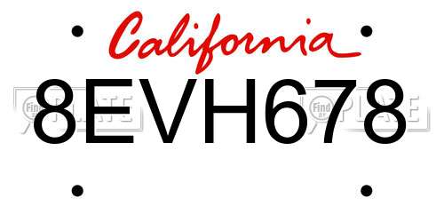 8EVH678 California License Plate