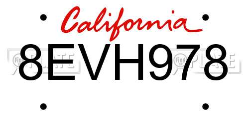 8EVH978 California License Plate
