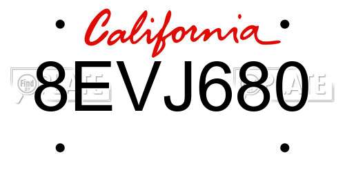 8EVJ680 California License Plate