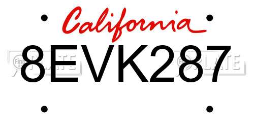 8EVK287 California License Plate