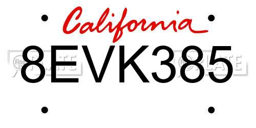 8EVK385 California License Plate