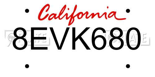 8EVK680 California License Plate