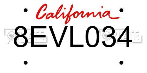 8EVL034 California License Plate