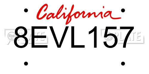 8EVL157 California License Plate
