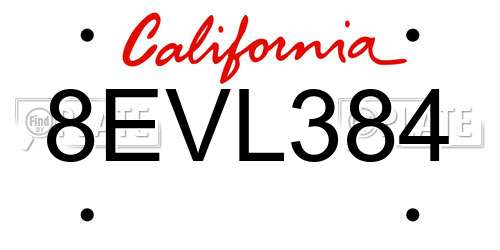 8EVL384 California License Plate