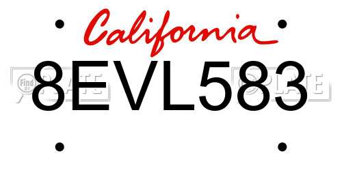 8EVL583 California License Plate