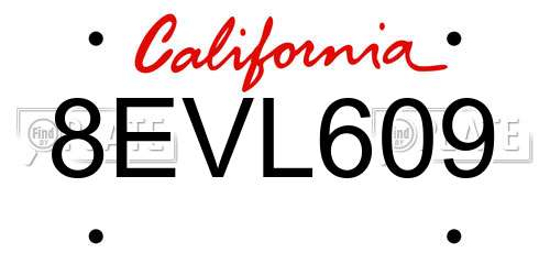 8EVL609 California License Plate