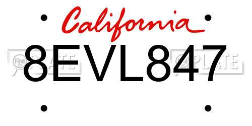 8EVL847 California License Plate