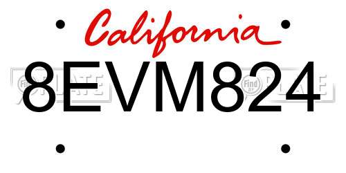 8EVM824 California License Plate