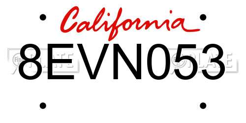 8EVN053 California License Plate