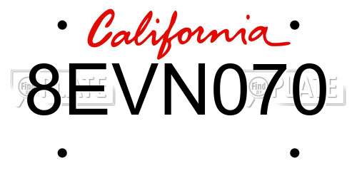 8EVN070 California License Plate