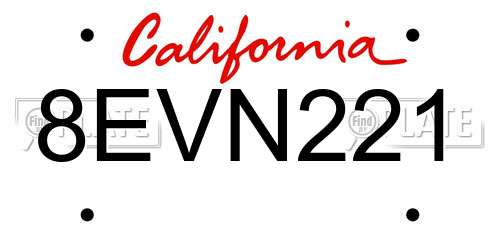 8EVN221 California License Plate