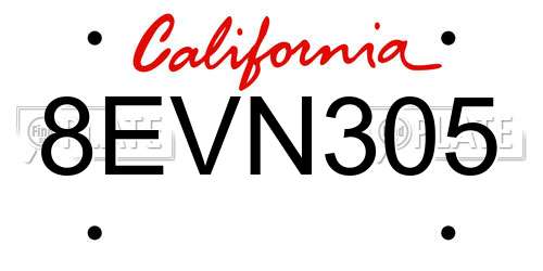 8EVN305 California License Plate