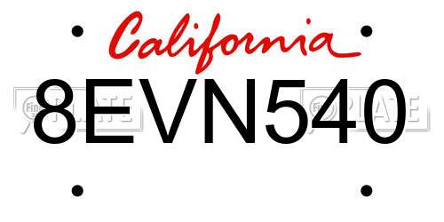 8EVN540 California License Plate