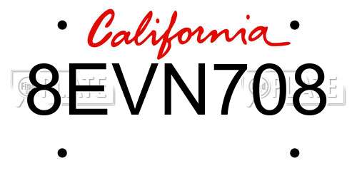 8EVN708 California License Plate