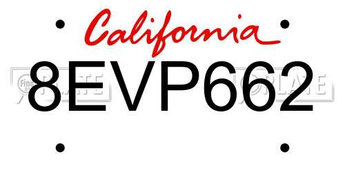 8EVP662 California License Plate