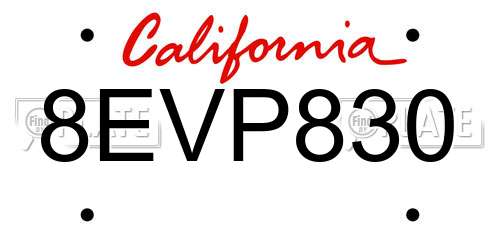 8EVP830 California License Plate