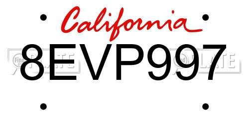 8EVP997 California License Plate