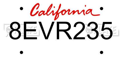 8EVR235 California License Plate