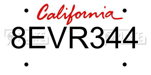 8EVR344 California License Plate