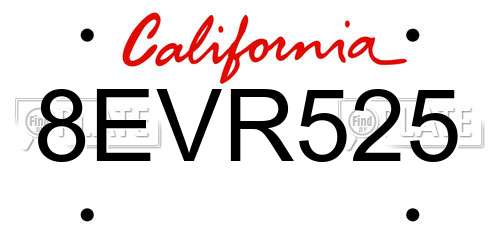 8EVR525 California License Plate