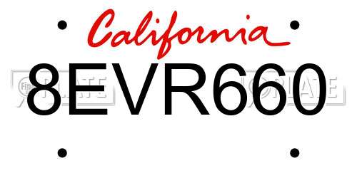8EVR660 California License Plate