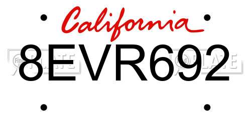8EVR692 California License Plate