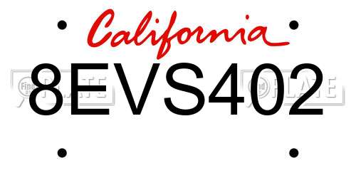 8EVS402 California License Plate