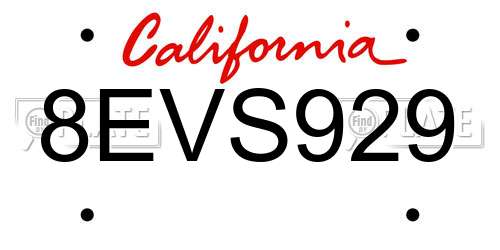 8EVS929 California License Plate