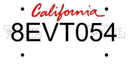 8EVT054 California License Plate