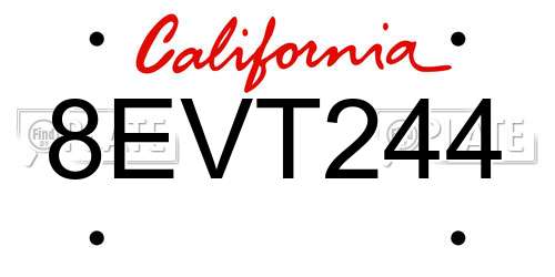 8EVT244 California License Plate