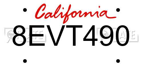 8EVT490 California License Plate