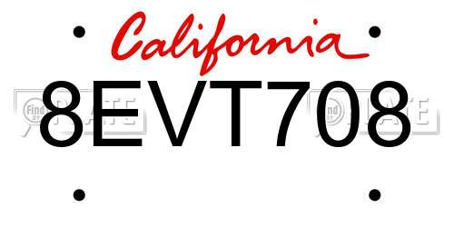 8EVT708 California License Plate