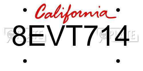8EVT714 California License Plate